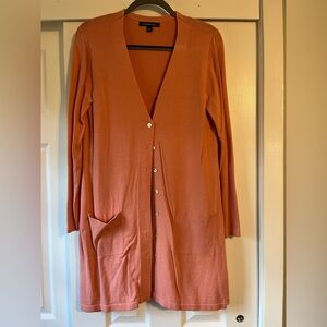 Chadwicks Coral Peach Button Front Long Cardigan